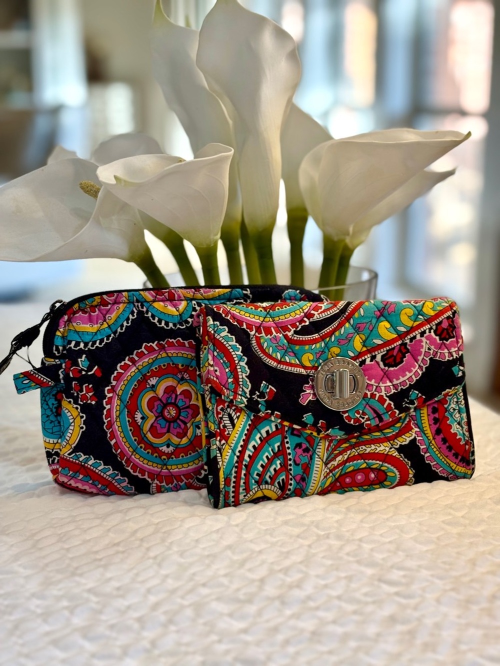 Vera Bradley Parisian Paisley Wristlet & Turn-Lock Wallet EUC Set Clean & Cute!
